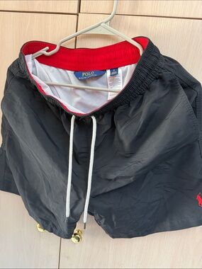 Polo by Ralph Lauren Black Swim Shorts with Red Waistband